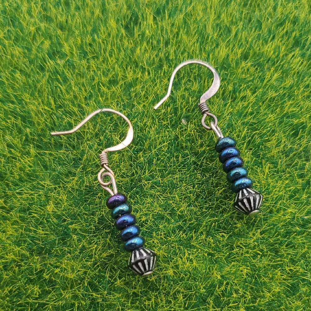 Lapis Mini Beaded Earrings E1035 Sterling